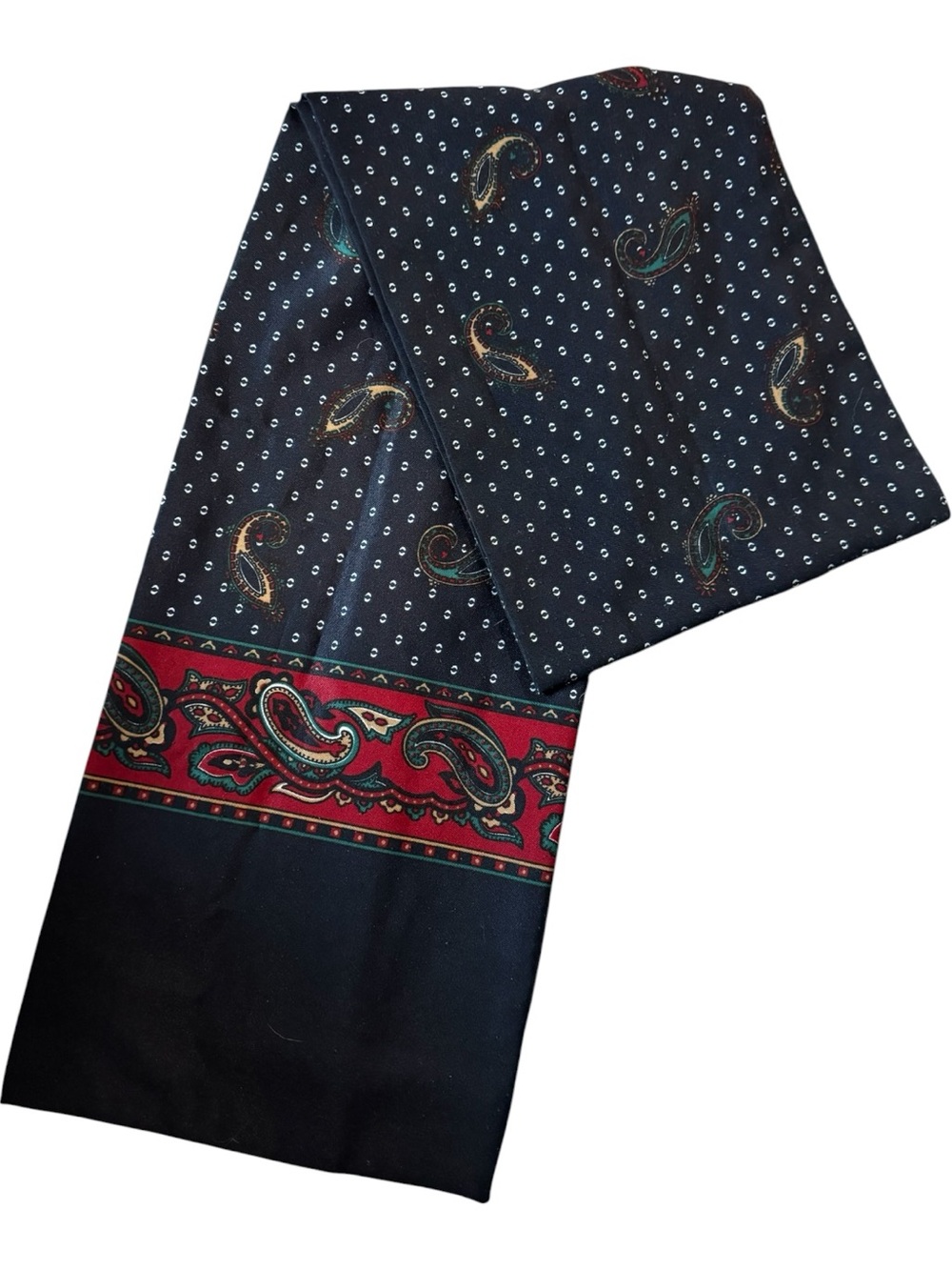 ❤️✨Vintage 70’s Head Wrap Silk Red Blue Paisley Rectangular Scarf